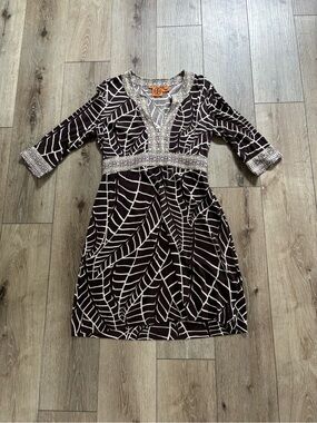 Tory Burch Brown & Cream Leaf-Print Dress